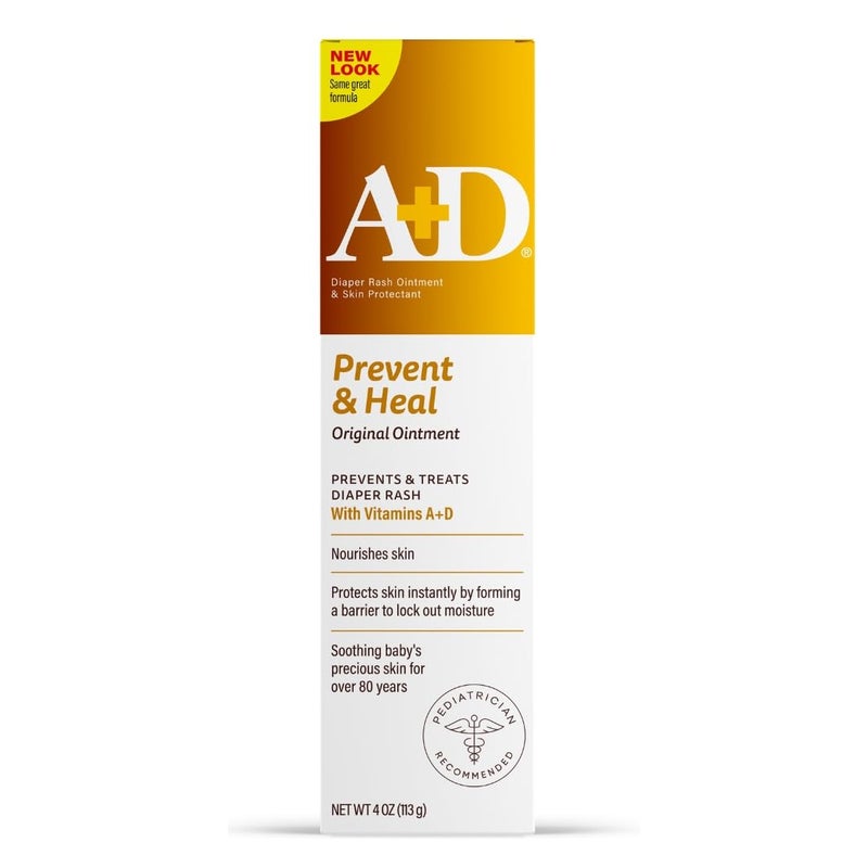A + D A+D Original Diaper Rash Ointment Prevents & Treats Diaper Rash, Moisturizing Skin Protectant with Vitamins A & D, Healing Skin Ointment for Dry and Cracked Skin 4oz - Image 1